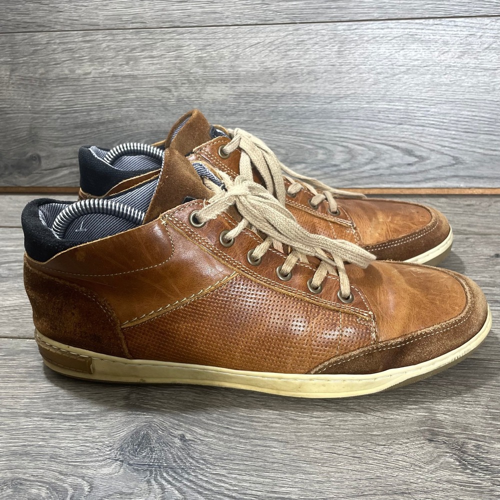 Bull Boxer Shoes Mens 9 Brown Leather Sneakers Faded Perforated Casual Portugal